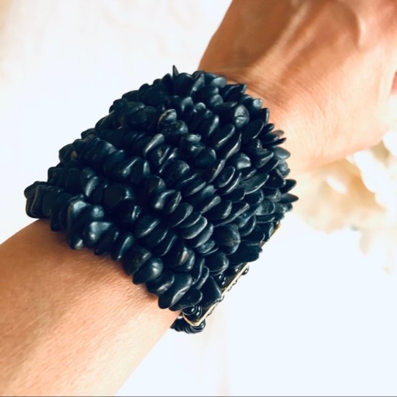 BoHo Handmade Beaded Chunky Bracelet - Black - Picture 4 of 6
